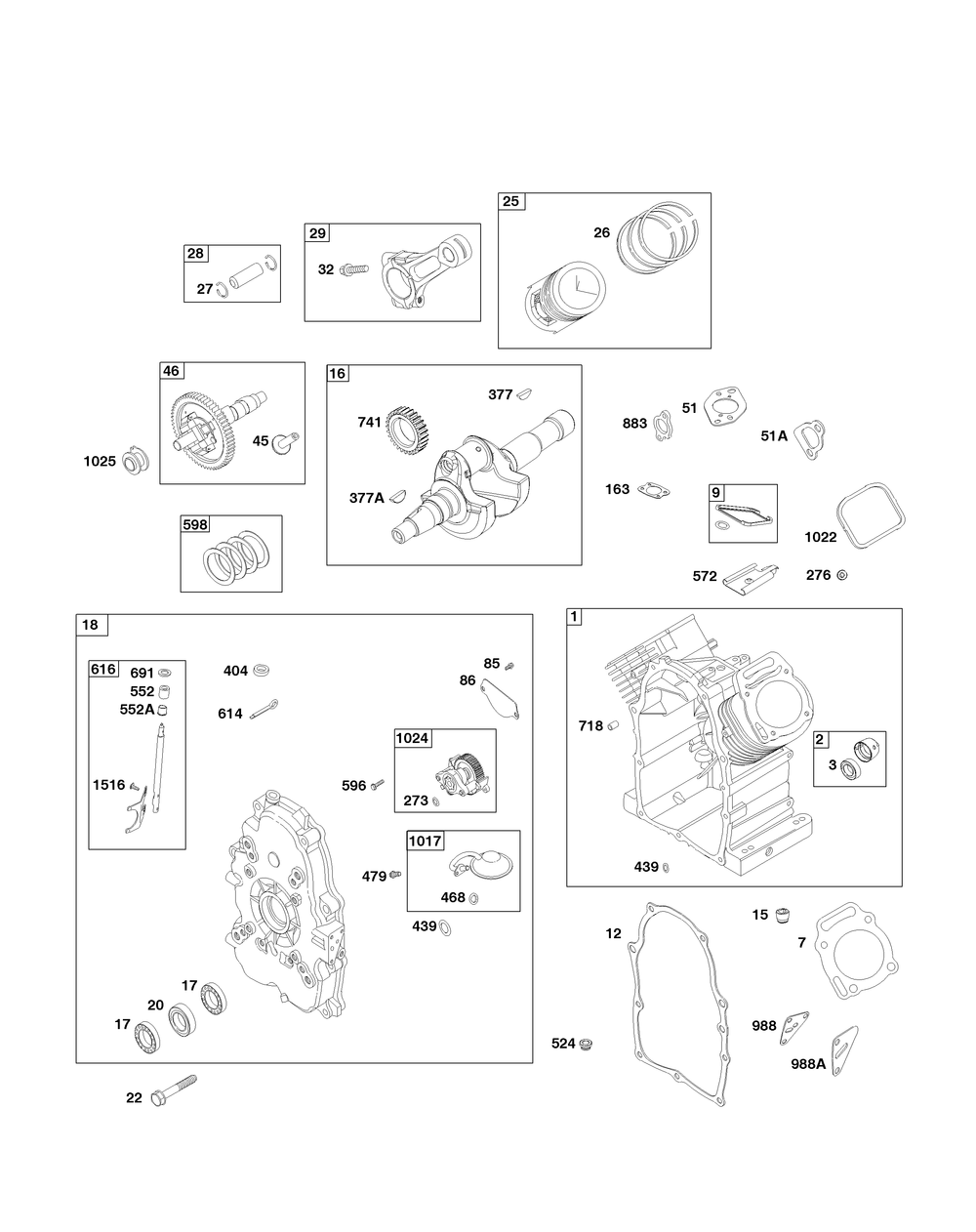 Short Block Diagram and Parts List for 494054  Briggs and Stratton Engine